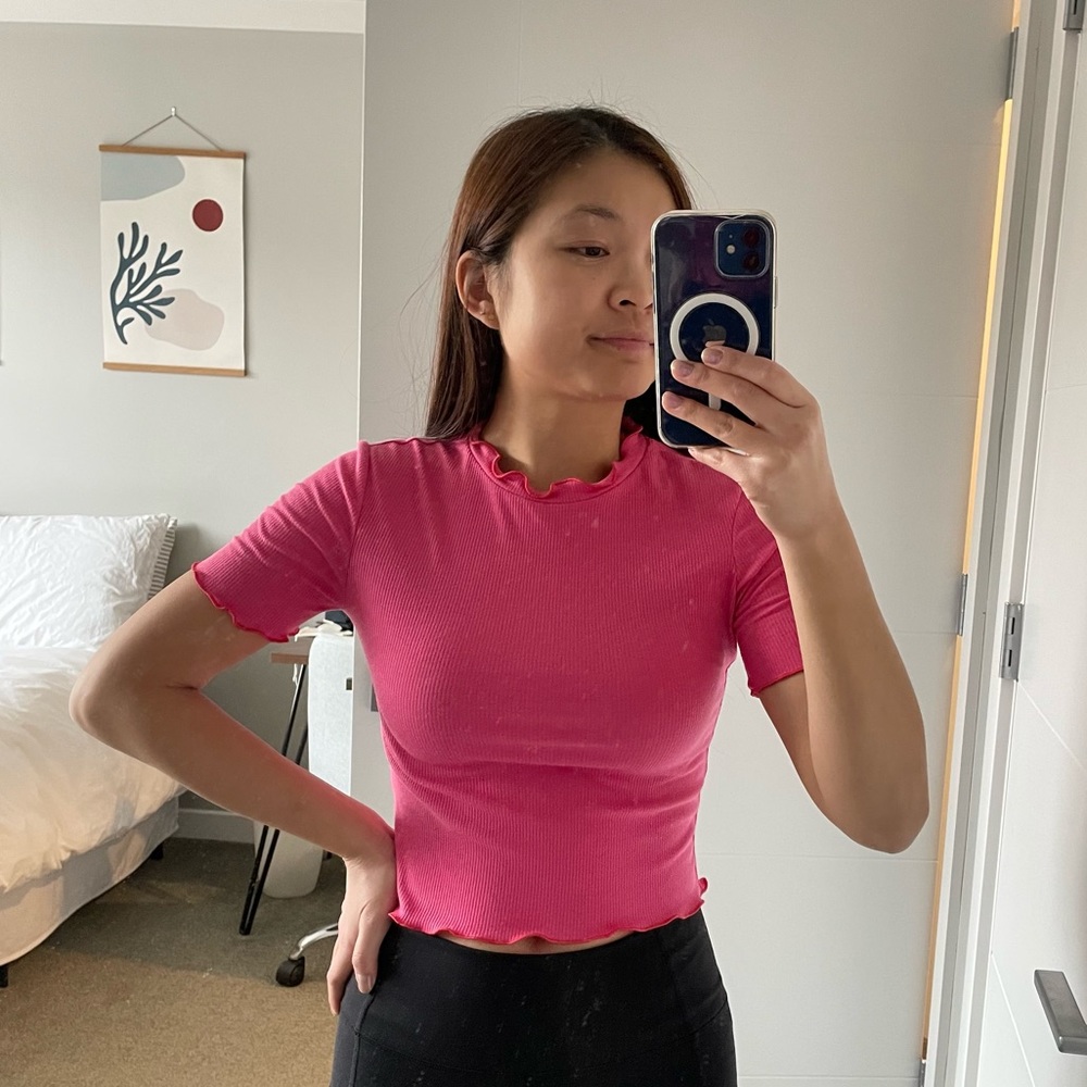 Pink Zara mock neck crop top